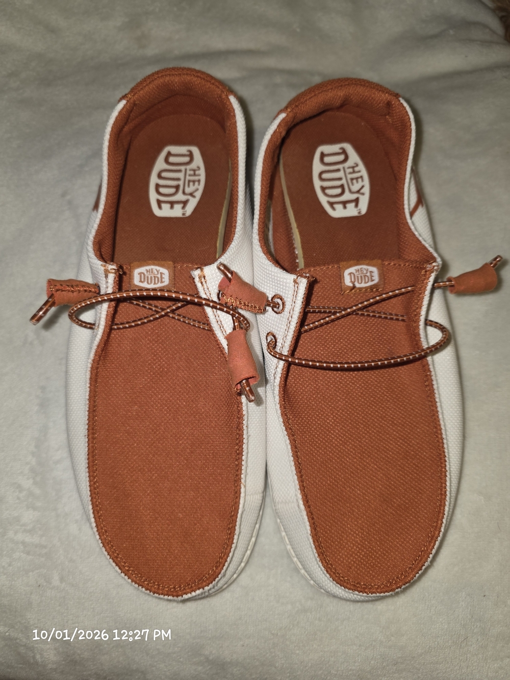 Hey Dude Women's Casual White & Rust Canvas Shoes